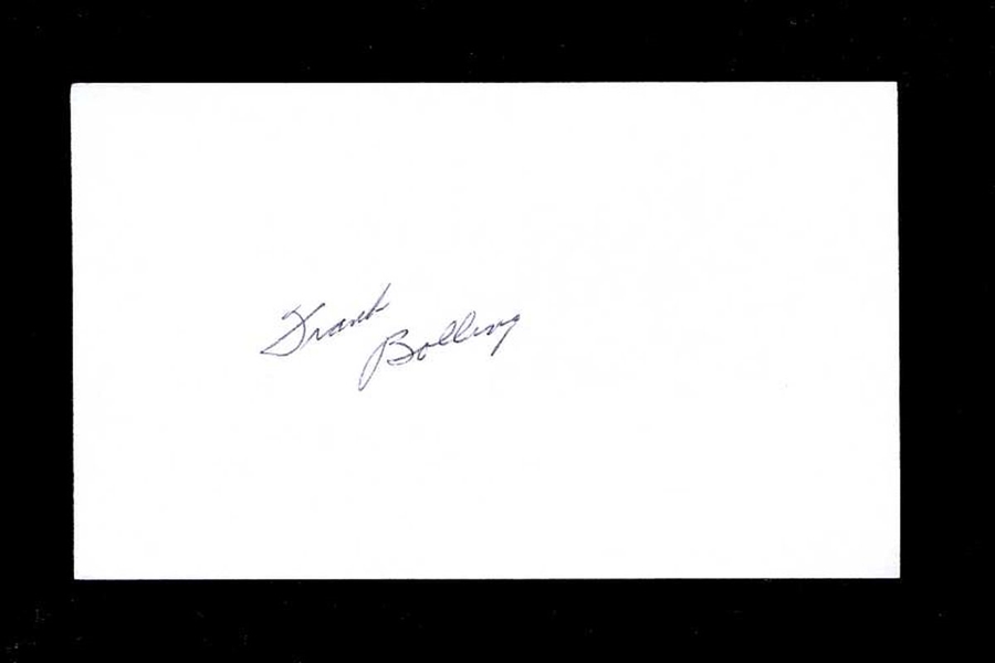 FRANK BOLLING SIGNED 3x5 Index Card (d.2020) Tigers Milwaukee Braves