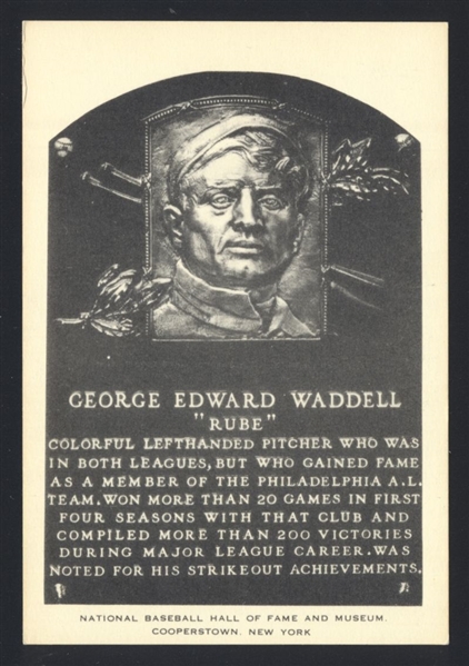 1956-63 Artvue Hall of Fame Plaque Postcards RUBE WADDELL Athletics HOF