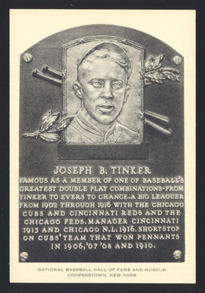 1956-63 Artvue Hall of Fame Plaque Postcards JOE TINKER Chicago Cubs HOF