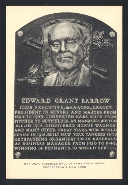 1956-63 Artvue Hall of Fame Plaque Postcards ED BARROW Boston Red Sox HOF