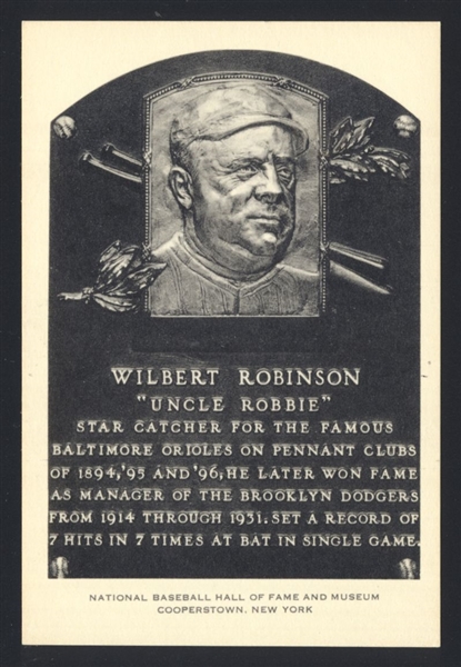 1956-63 Artvue Hall of Fame Plaque Postcards WILBERT ROBINSON Orioles HOF