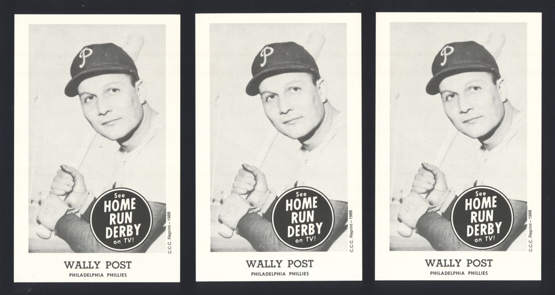Lot of (3) 1959 Home Run Derby Cards WALLY POST 1988 CCC Reprint Phillies