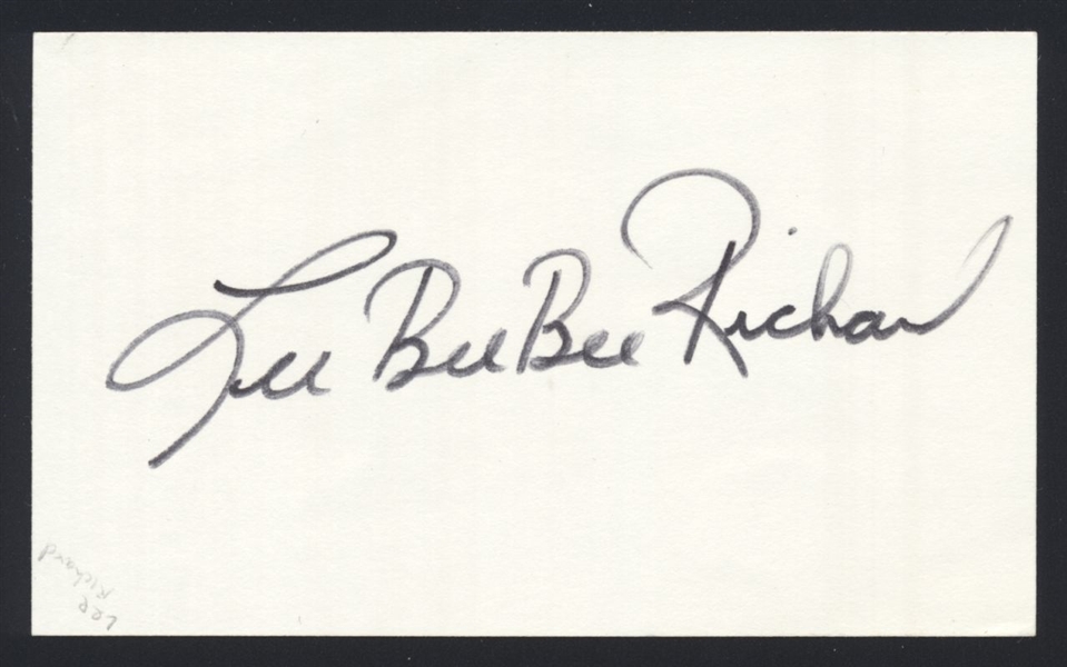LEE RICHARD SIGNED 3x5 Index Card (d.2023) Chicago White Sox Cardinals