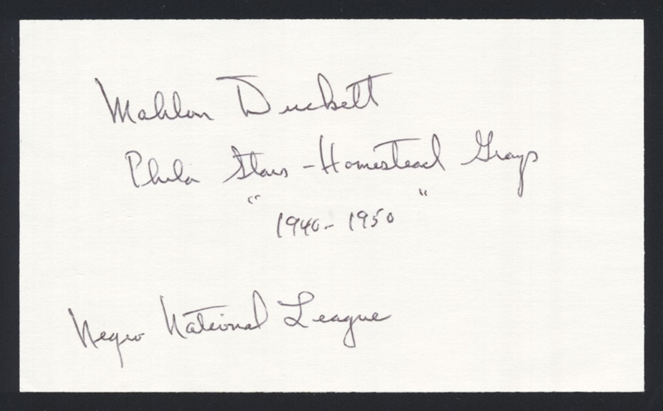 MAHLON DUCKETT SIGNED 3x5 Index Card (d.2015) Negro League Stars Black Yankees