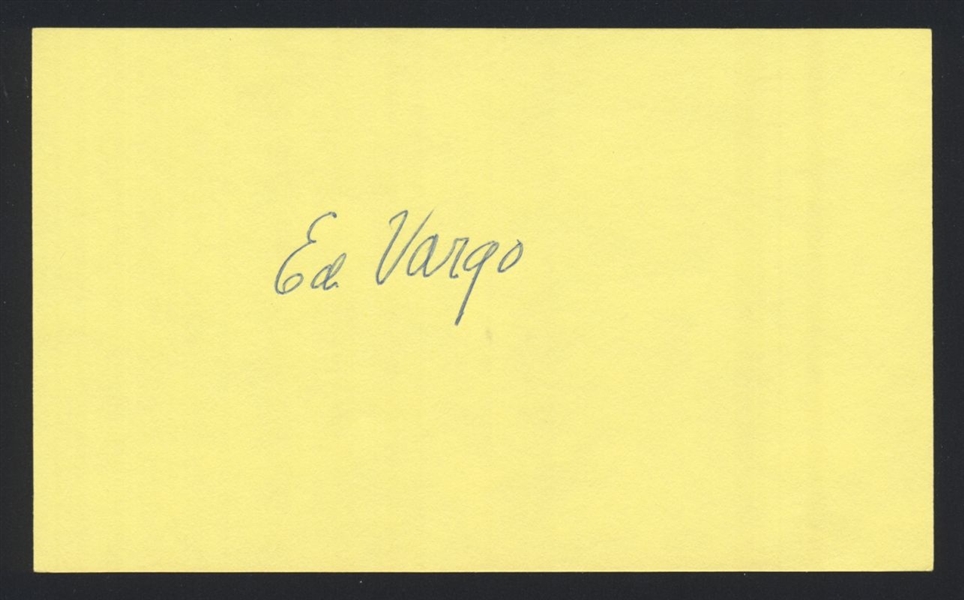 ED VARGO SIGNED 3x5 Index Card (d.2008) 1947 Carthage Carthage Cardinals