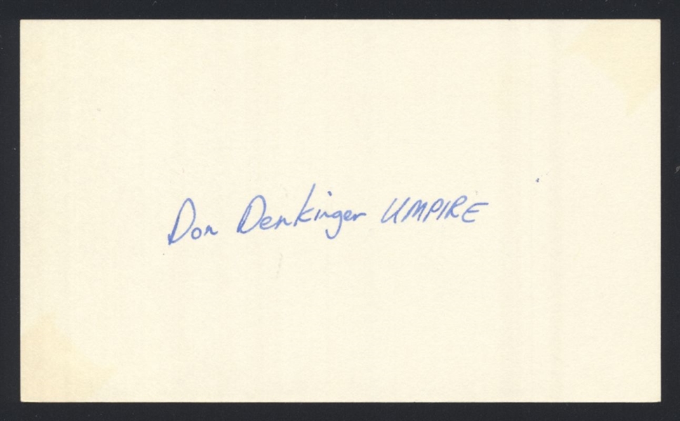 DON DENKINGER SIGNED 3x5 Index Card (d.2023) American League AL Umpire