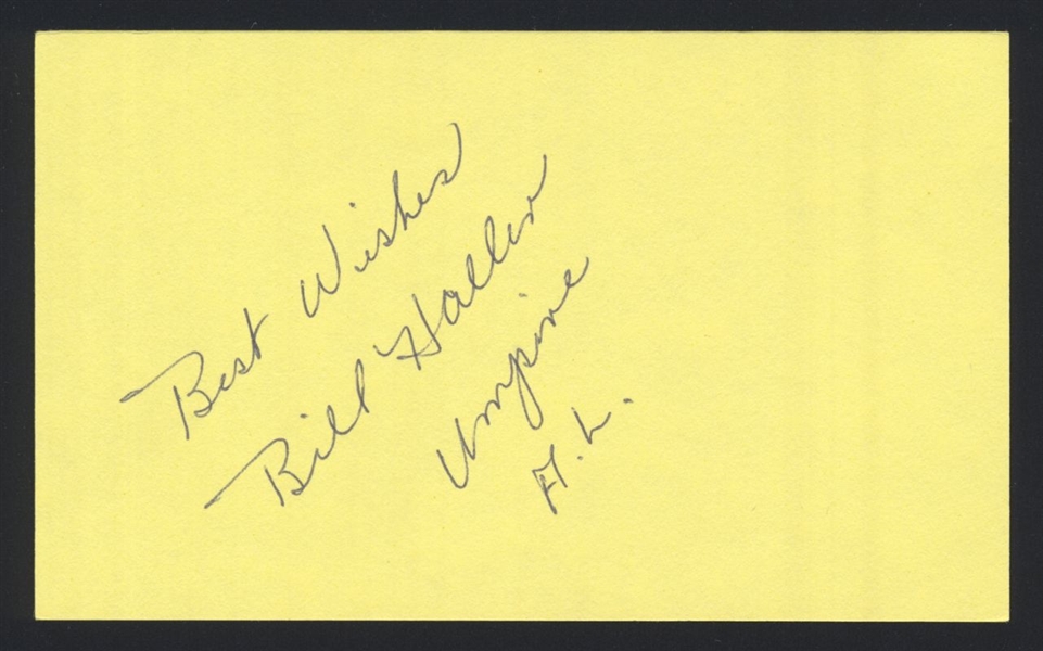 BILL HALLER SIGNED 3x5 Index Card (d.2022) American League AL Umpire