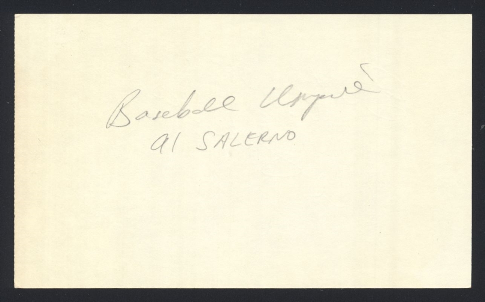 AL SALERNO SIGNED 3x5 Index Card (d.2007) American League AL Umpire