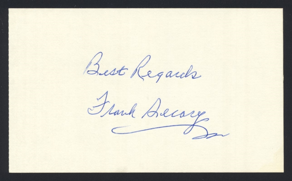 FRANK SECORY SIGNED 3x5 Index Card (d.1995) Umpire 1945 Chicago Cubs