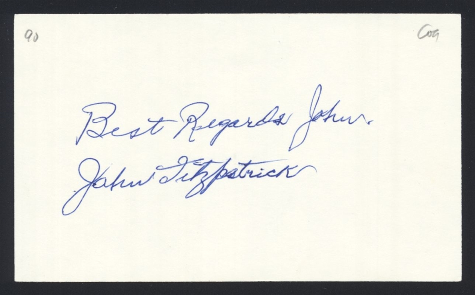 JOHN A FITZPATRICK SIGNED 3x5 Index Card (d.1990) Pittsburgh Pirates Coach
