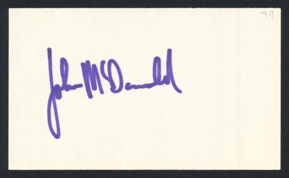 JOHN McDONALD SIGNED 3x5 Index Card Indians Toronto Blue Jays Diamondbacks