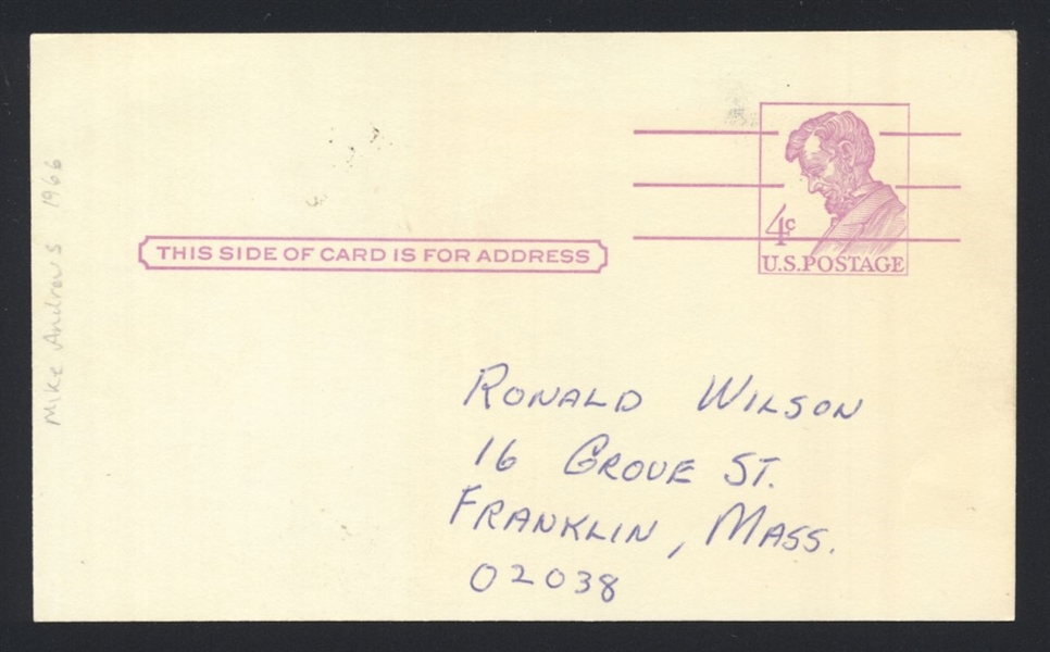 MIKE ANDREWS SIGNED Postcard GPC 1973 Oakland Athletics 1967 Red Sox