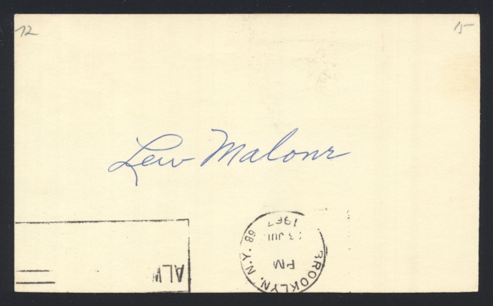 LEW MALONE SIGNED Postcard GPC (d.1972) Athletics Brooklyn Robins
