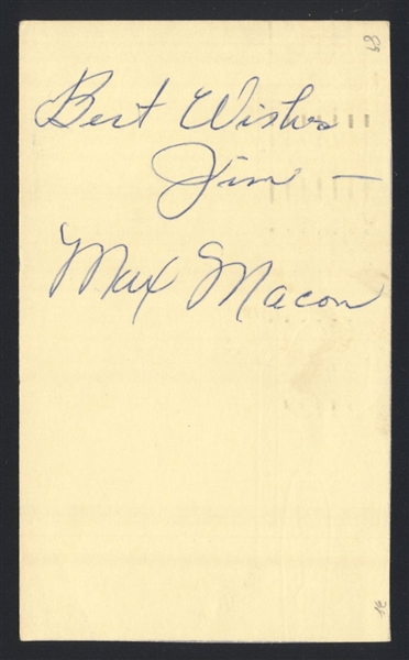 MAX MACON SIGNED Postcard GPC (d.1989) Brooklyn Dodgers Braves Cardinals