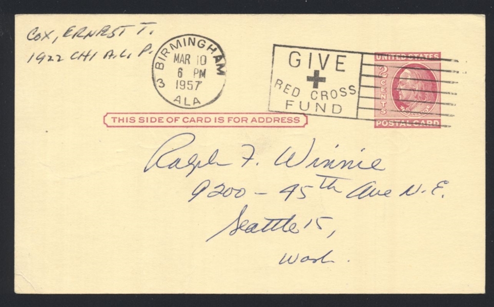 ERNIE COX SIGNED Postcard GPC (d.1974) 1922 Chicago White Sox