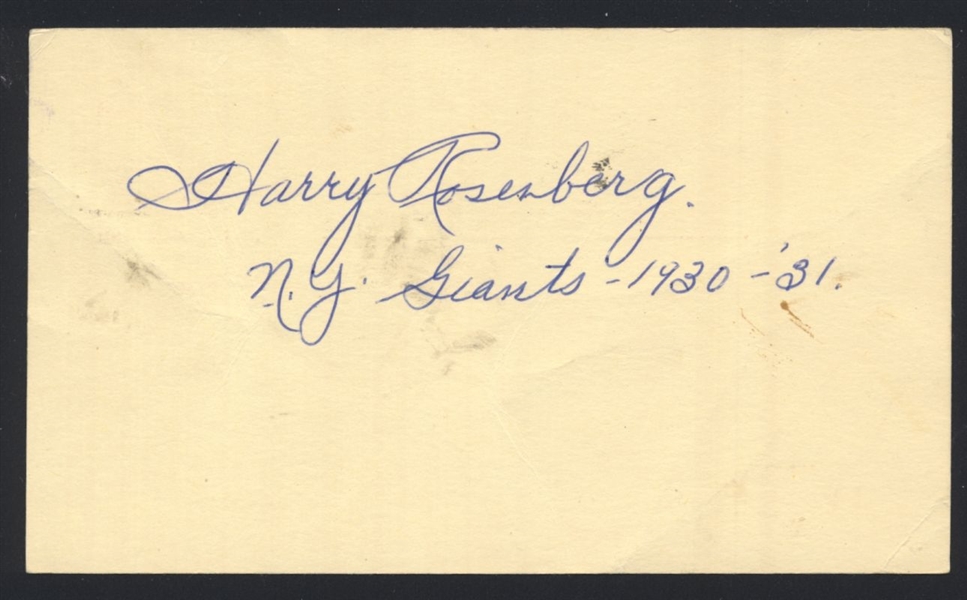 HARRY ROSENBERG SIGNED Postcard GPC (d.1997) 1930 New York Giants