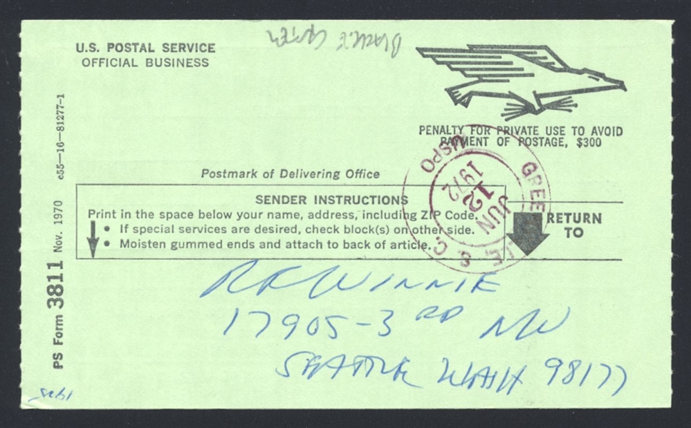 BLACKIE CARTER SIGNED Postcard GPC (d.1976) 1925 New York Giants