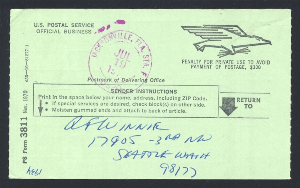 PETE SUSKO SIGNED Postcard GPC (d.1978) 1934 Washington Nationals