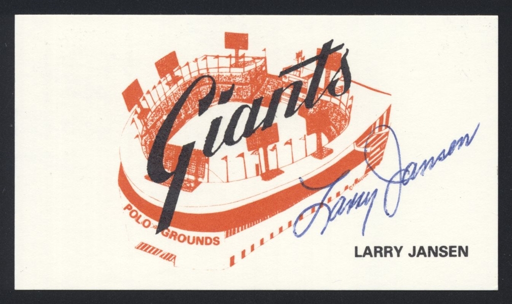 LARRY JANSEN SIGNED Business Card (d.2009) 1951 New York Giants Reds