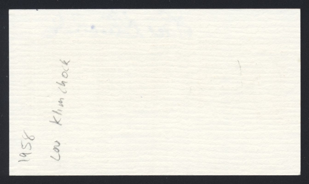 LOU KLIMCHOCK SIGNED Business Card Athletics Braves Athletics Braves Indians