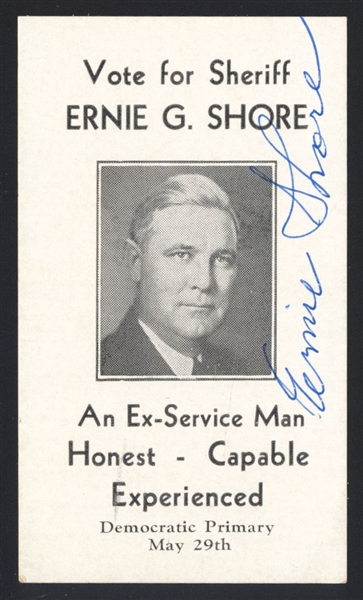 ERNIE SHORE SIGNED Election Campaign Card (d.1980) 1915 1916 Boston Red Sox