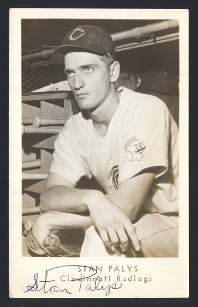 STAN PALYS 1955 Cincinnati Redlegs SIGNED Real Photo Postcard RPPC Reds (d.2021)