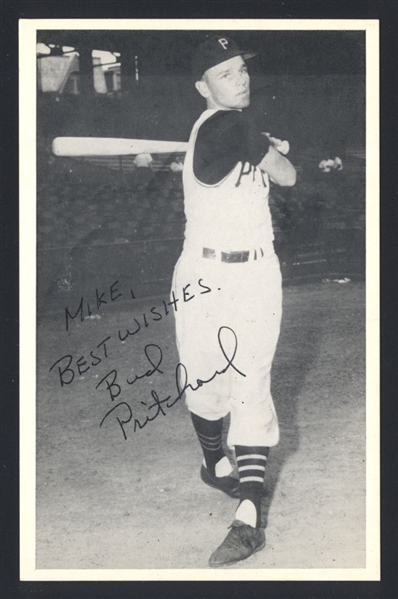 BUDDY PRITCHARD 1957 Pittsburgh Pirates SIGNED Photo Postcard  Rookie