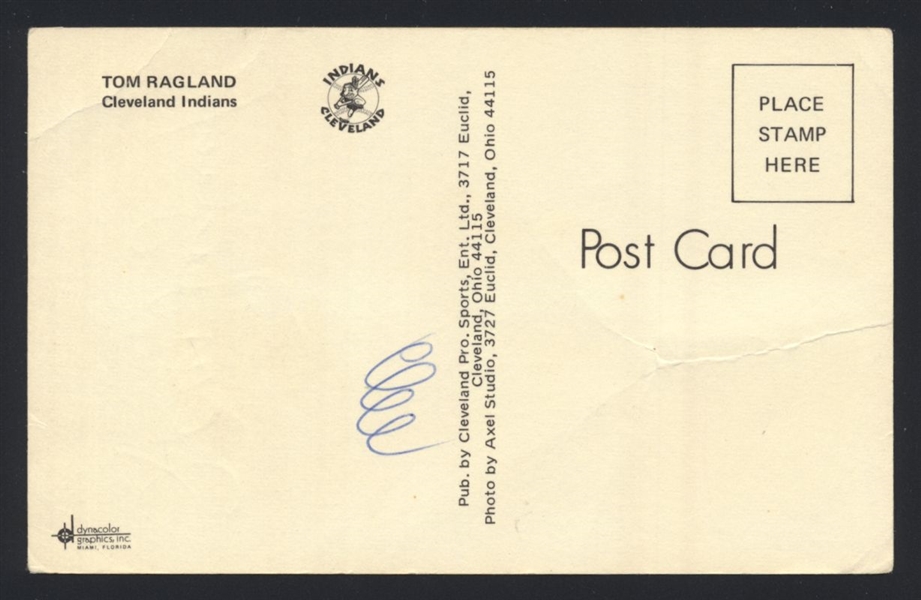 TOM RAGLAND 1973 Cleveland Indians SIGNED Photo Postcard 
