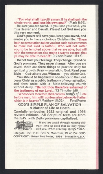 AL WORTHINGTON SIGNED Religious Tract 1965 1969 Minnesota Twins Giants