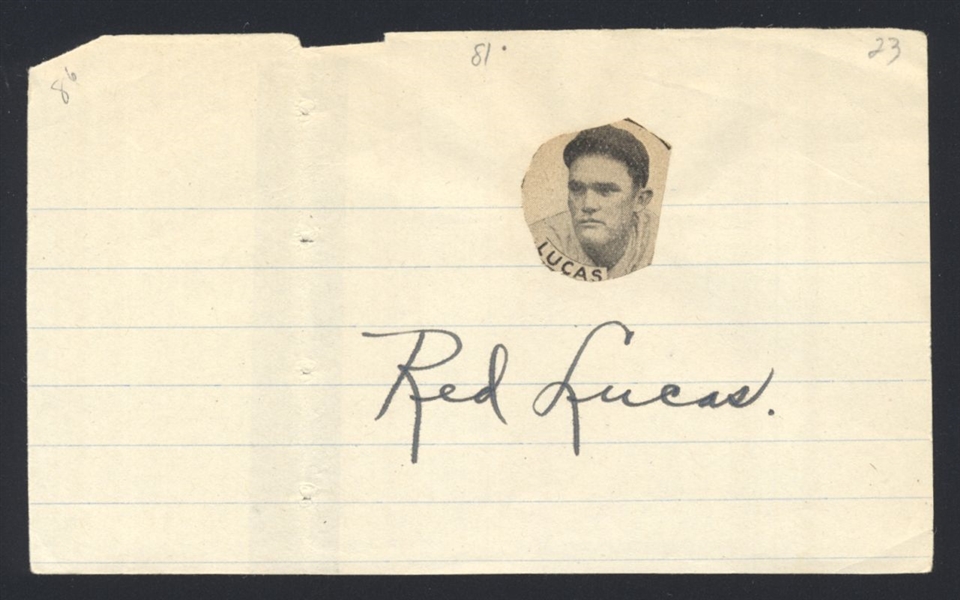 RED LUCAS SIGNED Cut Signature (d.1986) Cincinnati Reds Pirates Giants Braves