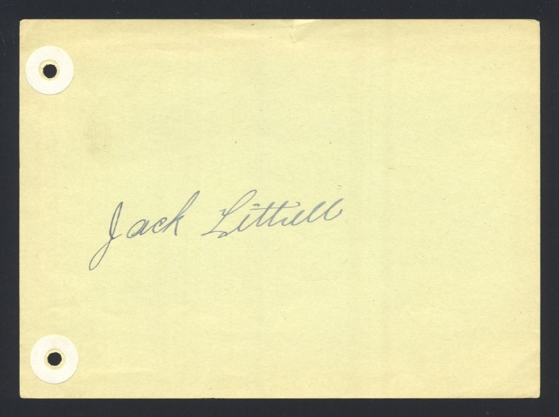 JACK LITTRELL SIGNED Album Page (d.2009) 1955 Kansas City Athletics Cubs