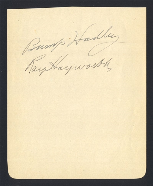 BUMP HADLEY & RAY HAYWORTH SIGNED Album Page (d.1963)