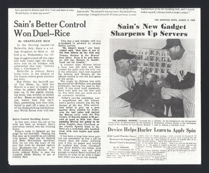 JOHNNY SAIN SIGNED Newspaper Article (d.2006) New York Yankees