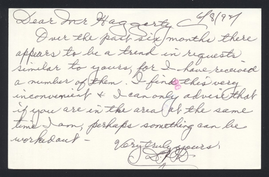 DOM DiMAGGIO SIGNED Postcard GPC (d.2009) 1946 Boston Red Sox