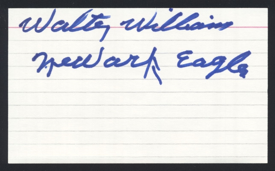 WALTER WILLIAMS SIGNED 3x5 Index Card (d.2014) Negro Leagues 1939 Newark Eagles