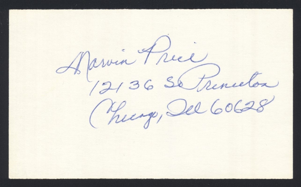 MARVIN PRICE SIGNED 3x5 Index Card (d.2013) Giants Negro Leagues