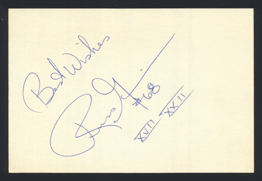 RUSS GRIMM SIGNED Index Card HOF 1982 1987 1991 Washington Redskins