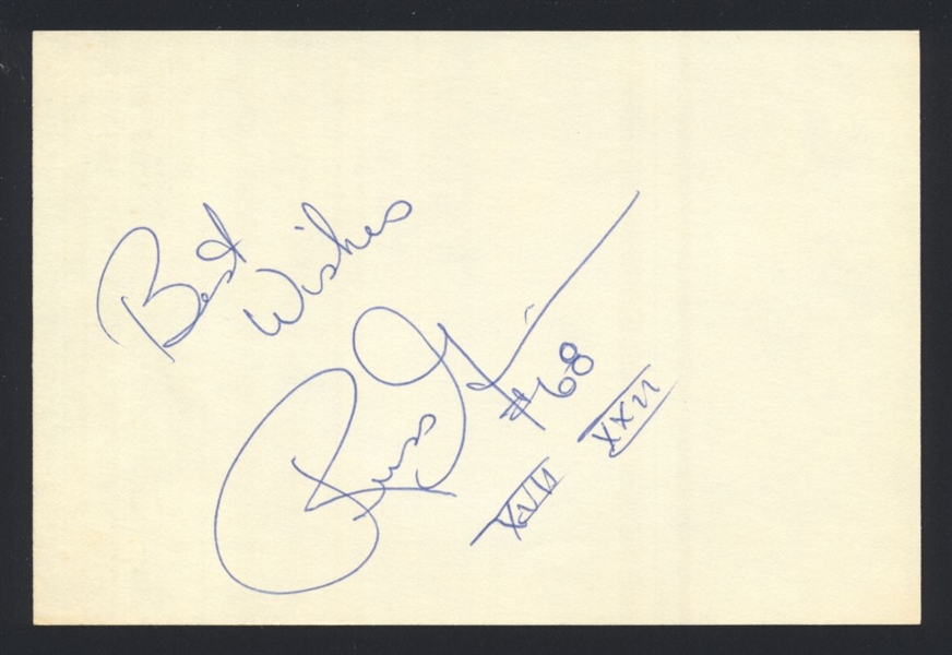 RUSS GRIMM SIGNED Index Card HOF 1982 1987 1991 Washington Redskins