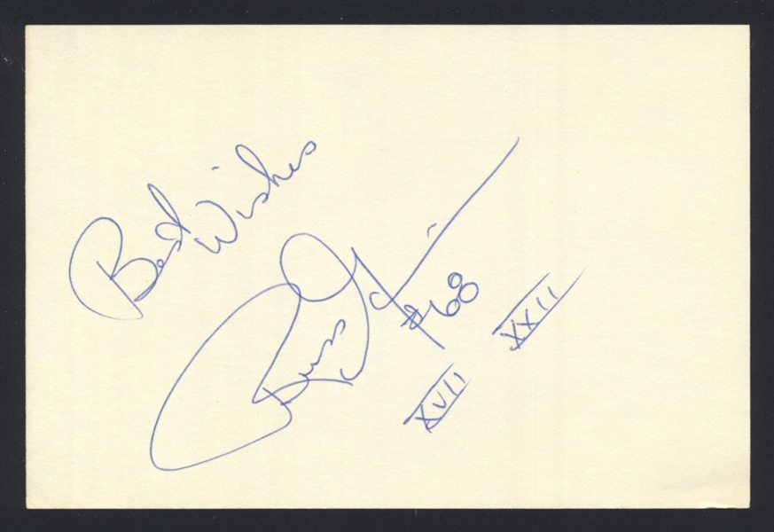 RUSS GRIMM SIGNED Index Card HOF 1982 1987 1991 Washington Redskins