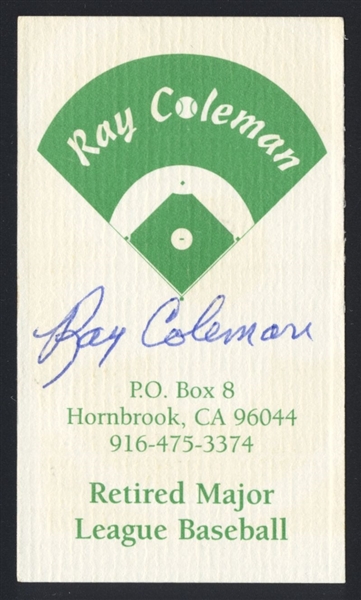 RAY COLEMAN SIGNED Business Card (d.2010) Browns White Browns White Sox