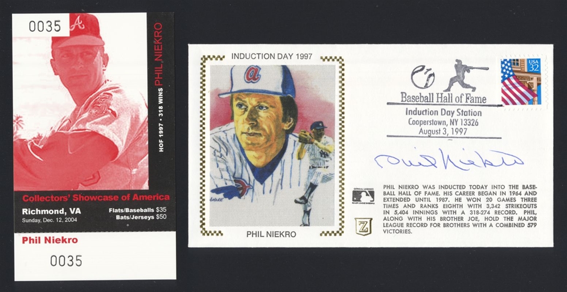 PHIL NIEKRO SIGNED HOF 1997 Induction Day Cachet + Auto Ticket (d.2020) Braves