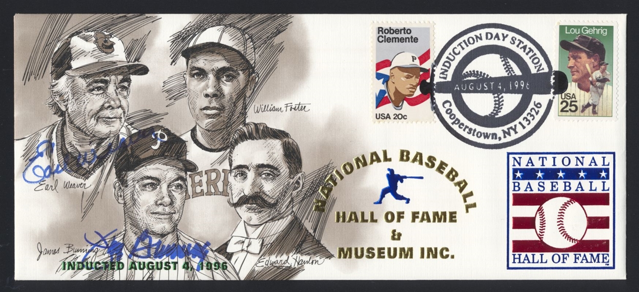 EARL WEAVER & JIM BUNNING SIGNED HOF 1996 Induction Day Cachet Orioles Phillies