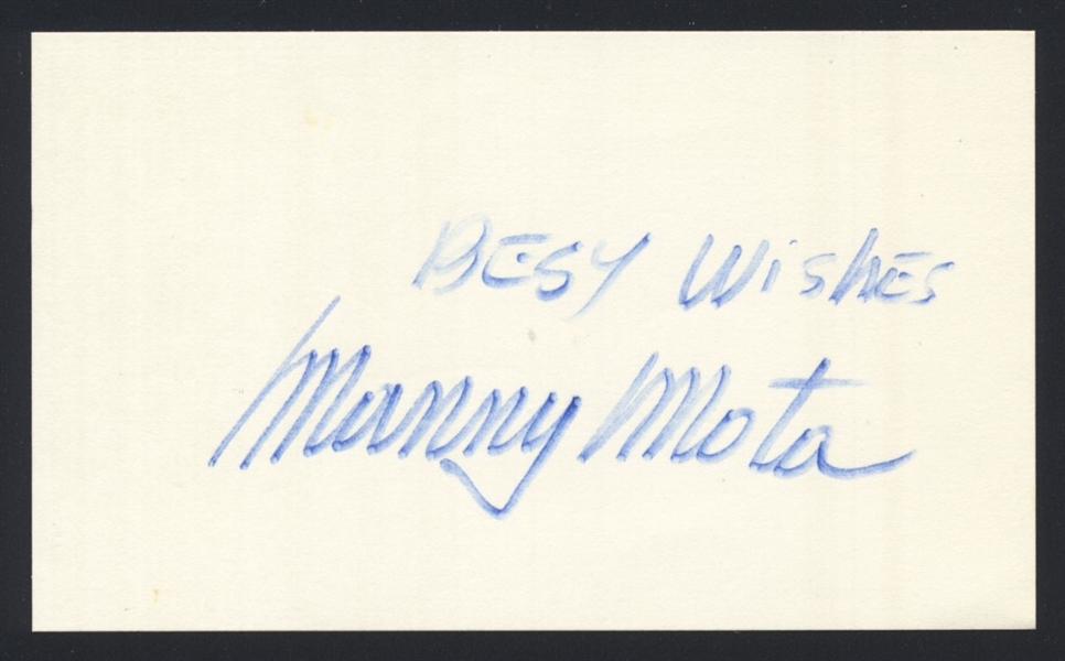 MANNY MOTA SIGNED 3x5 Index Card Pirates Los Angeles Dodgers Giants Expos