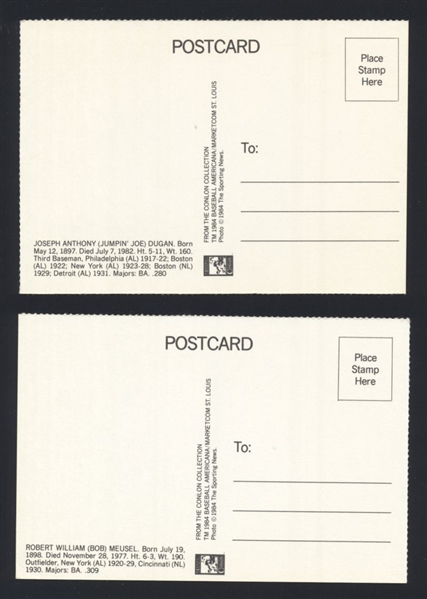 Lot of (2) JOE DUGAN & BOB MEUSEL 1984 Conlon Collection Photo Postcard Yankees