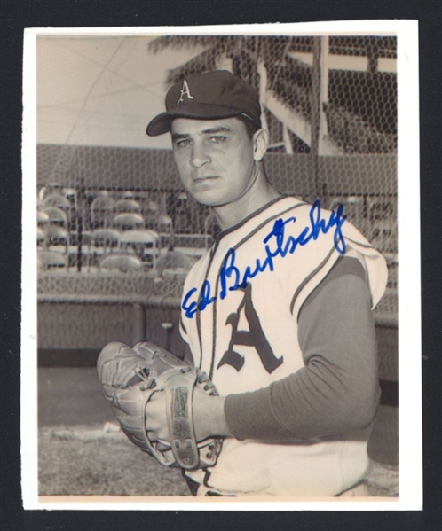 ED BURTSCHY ca 1950s Philadelphia Athletics SIGNED Photo (d.2004)