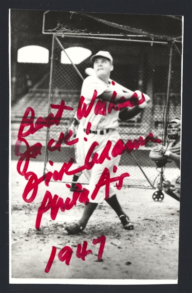 DICK ADAMS ca 1947 Philadelphia Athletics SIGNED Photo (d.2016) Rookie