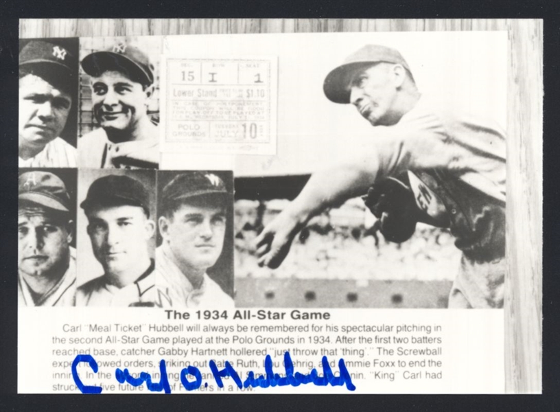 CARL HUBBELL 1930s New York Giants SIGNED Photo (d.1988) HOF
