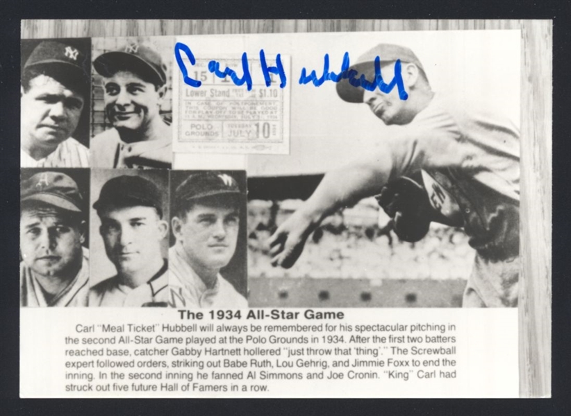 CARL HUBBELL 1930s New York Giants SIGNED Photo (d.1988) HOF