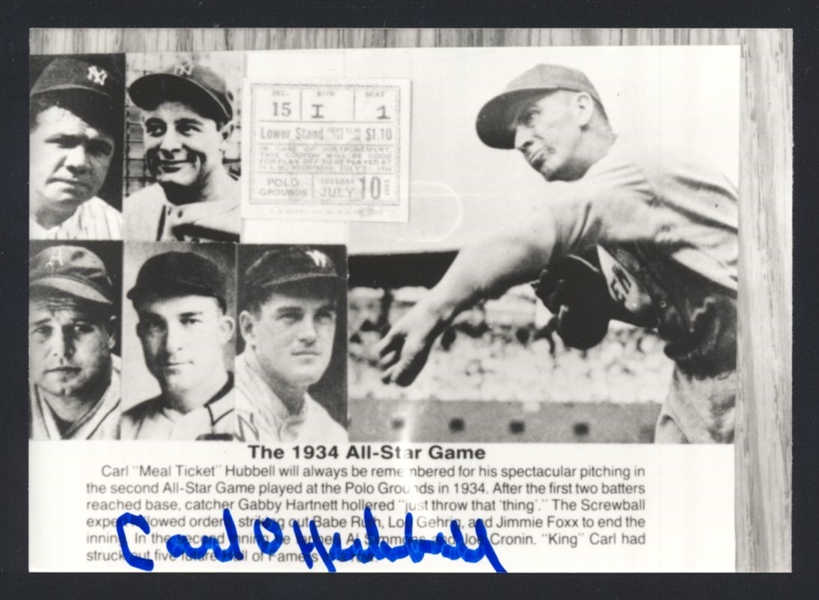 CARL HUBBELL 1930s New York Giants SIGNED Photo (d.1988) HOF