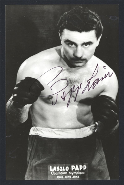 LASZLO PAPP 1960s  SIGNED Photo Hungarian Olympic Boxer (d.2003) HOF